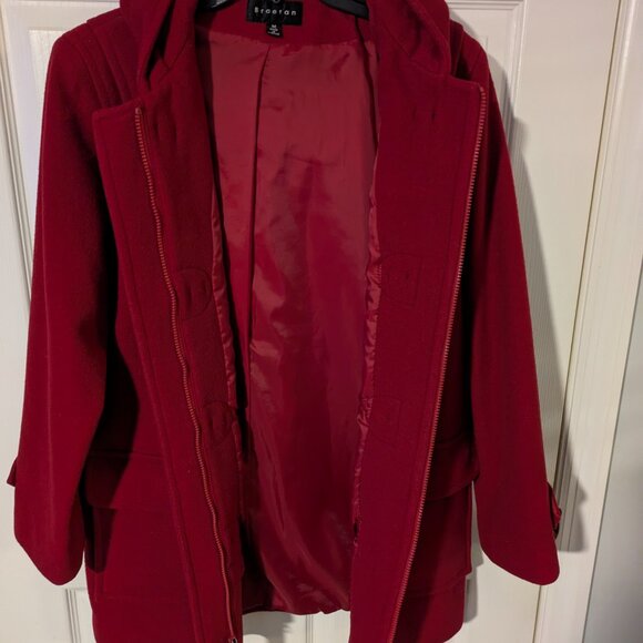 Braetan women's wool blend red toggle close lined coat with hood, size medium - Picture 3 of 7